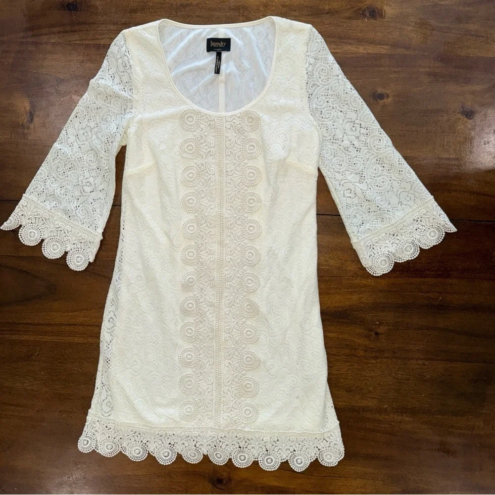 laundry by shelli segal lace shift dress Laundry by Shelli Segal Blue Classy Work Lace Shift Dress Size 6